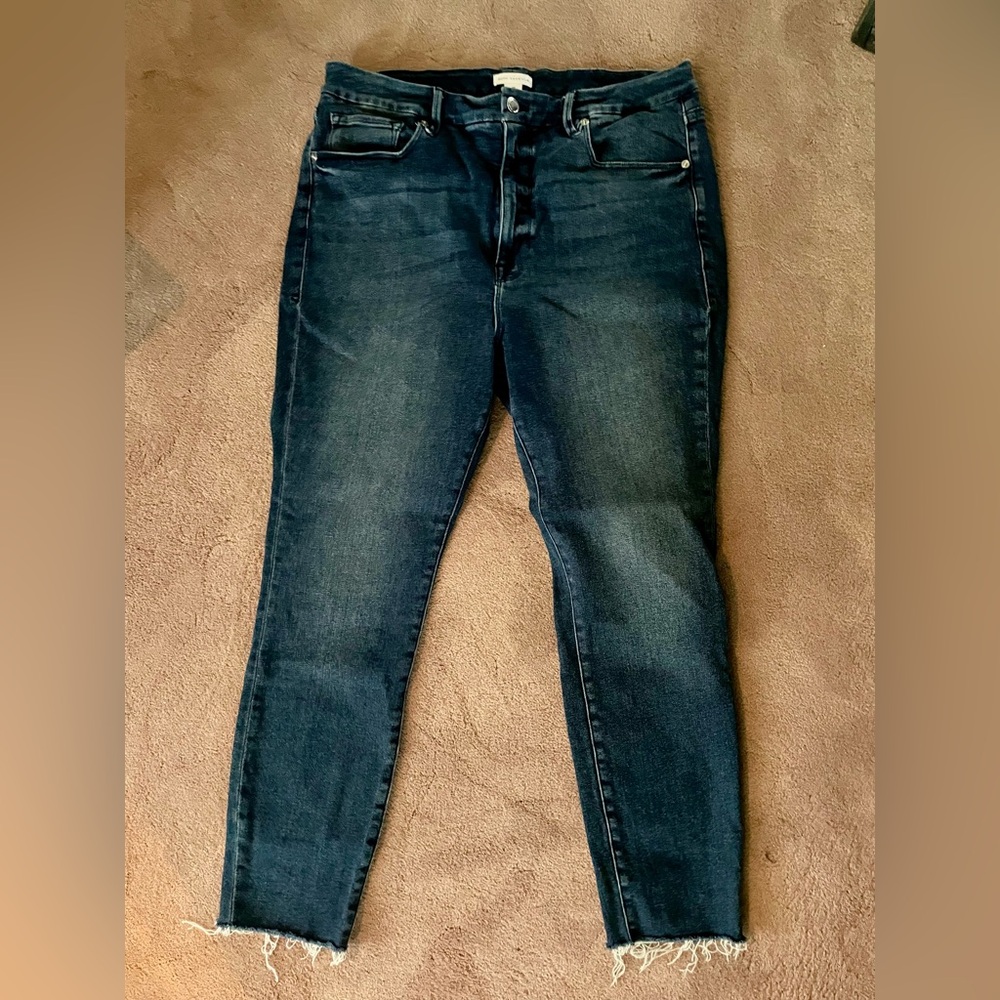 Good American Jeans Womens 16 High Rise Skinny Stretch Classic Casual Raw Hem